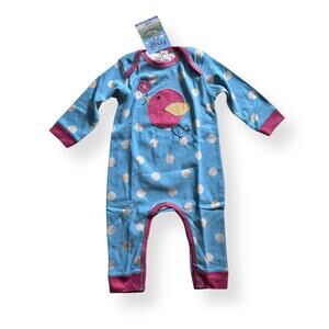 NWT (with flaw) Frugi organic polka dot bird appliqué romper